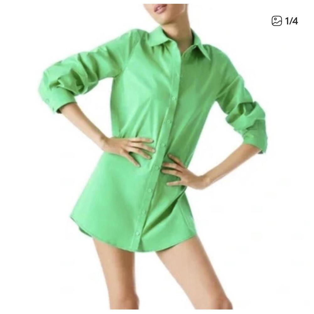 alice + olivia Green Button-Up Shirt Dress XS
